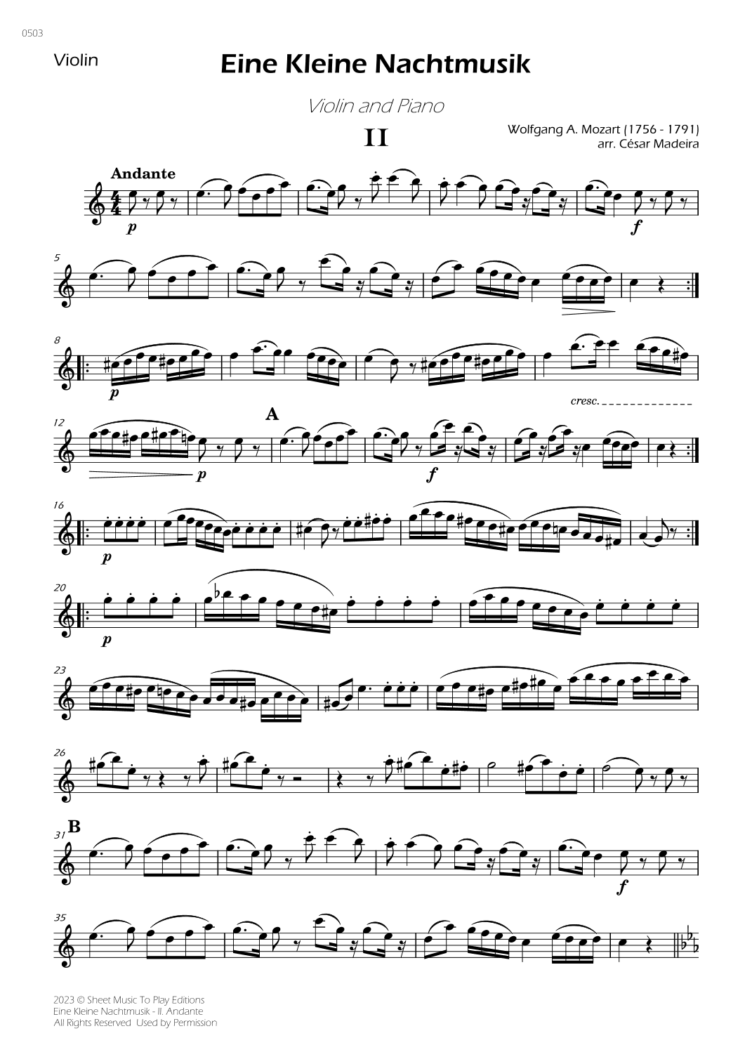 Eine Kleine Nachtmusik (2 mov.) - Violin and Piano (Individual Parts) (arr. César Madeira)