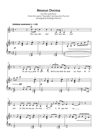 Nessun Dorma (for alto and piano) (arr. Rodrigo Faleiros)