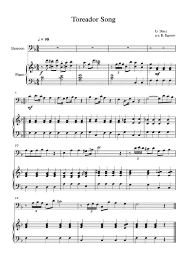 Toreador Song, Georges Bizet, For Bassoon & Piano (arr. Eugene Egorov)