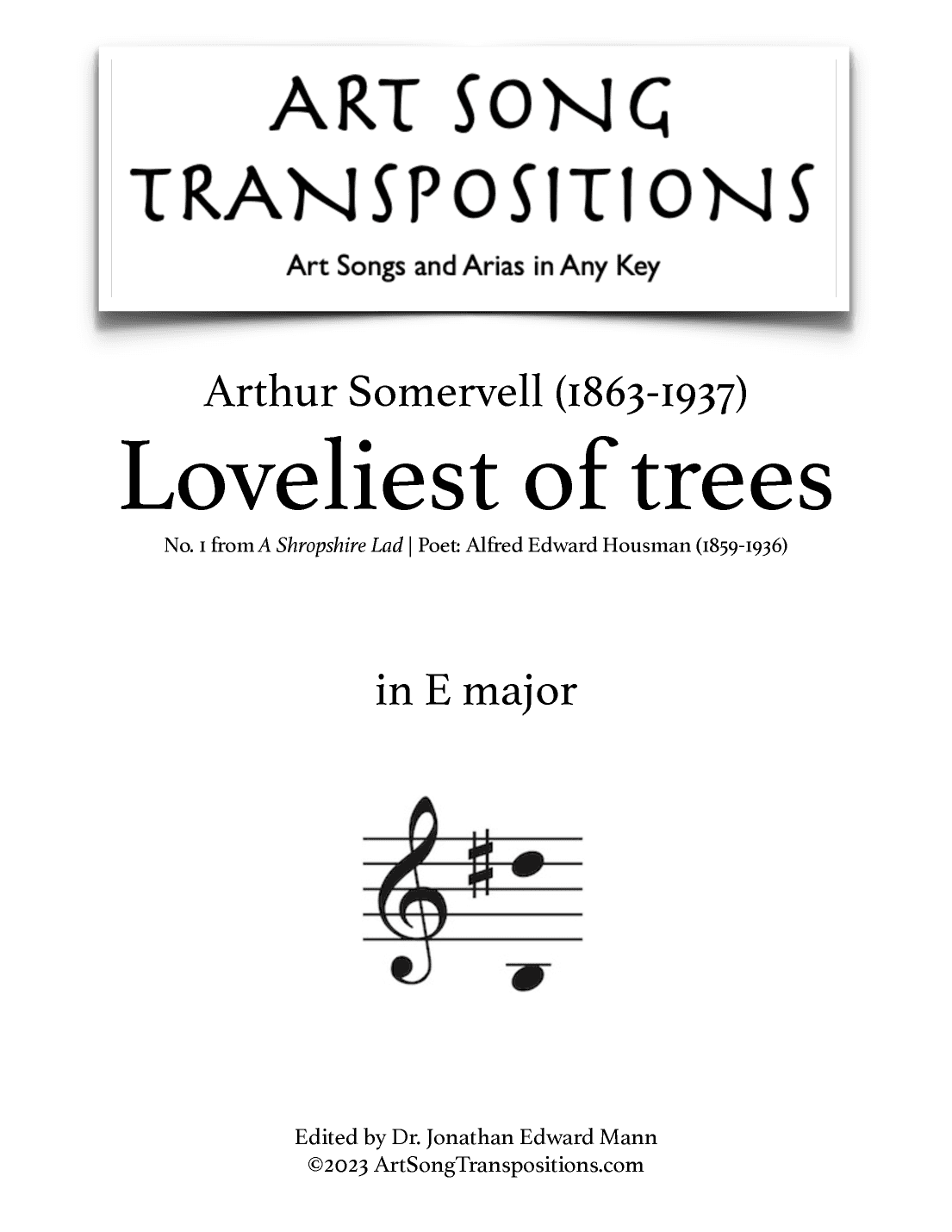 SOMERVELL: Loveliest of trees (transposed to E major) (arr. ArtSongTranspositions.com)