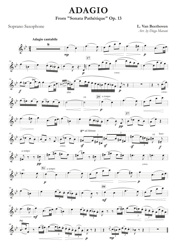 Adagio from "Sonata Pathetique" for Soprano Saxophone & Piano (arr. Diego Marani)