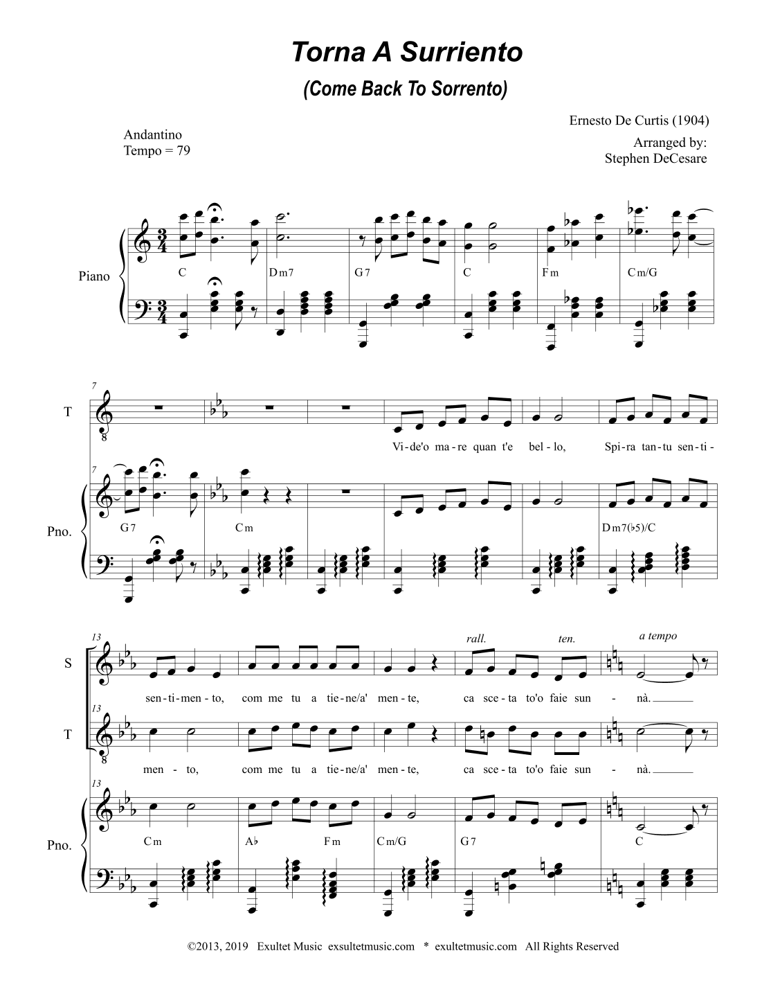 Torna A Surriento (Come Back to Sorrento) (2-part choir - (Soprano and Tenor) (arr. Stephen DeCesare)
