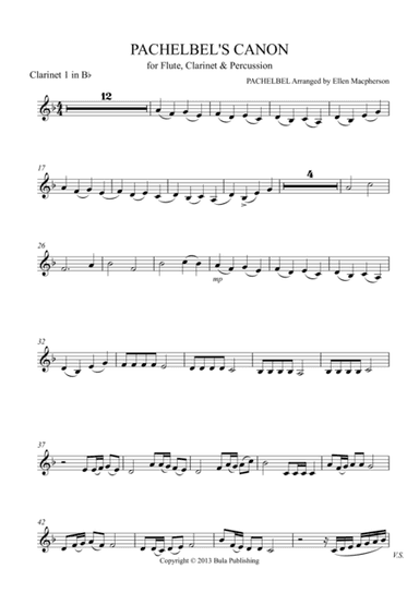 Pachelbel's Cannon - for Flute, Clarinet & Percussion - CLARINET 1 part (arr. Ellen Macpherson)