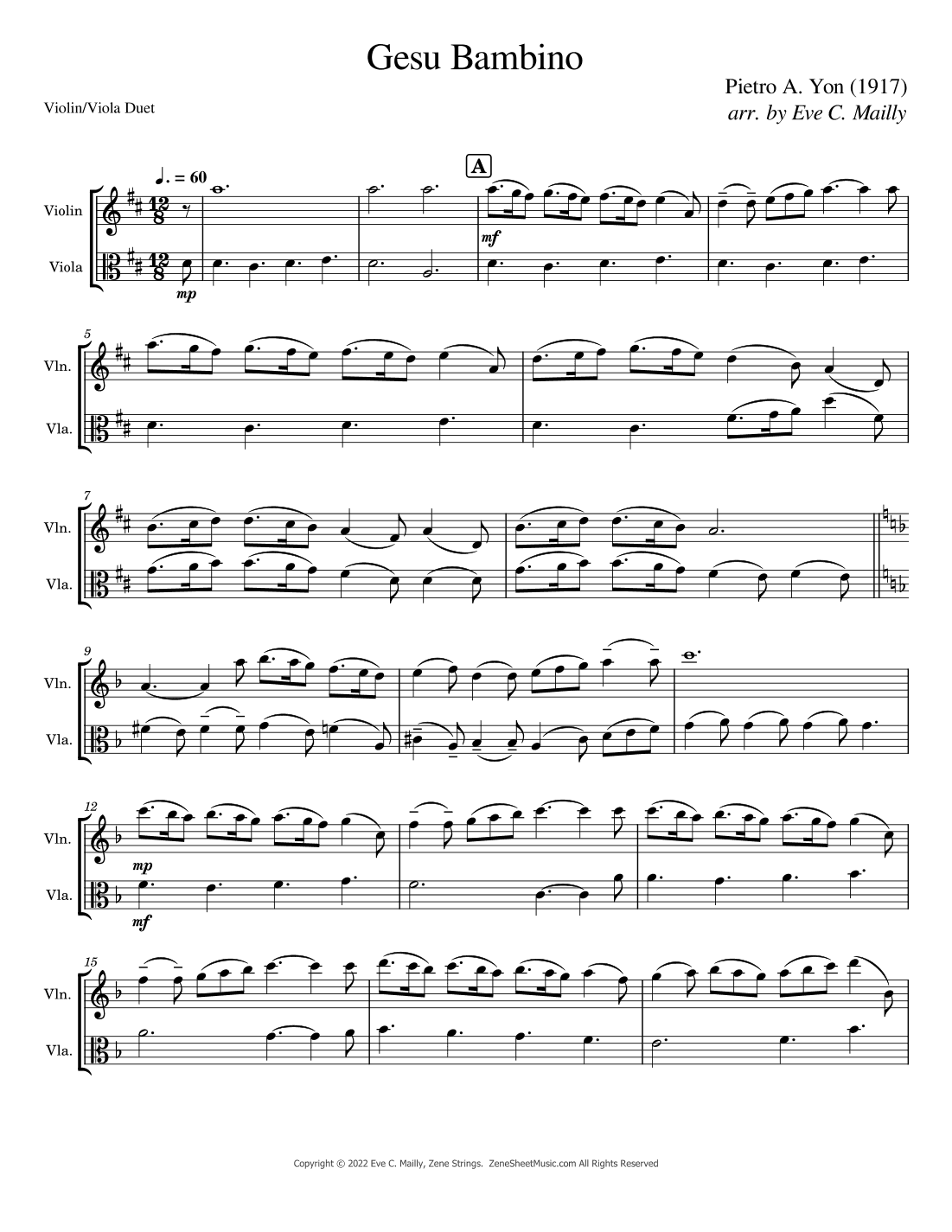 Gesu Bambino - Duet for Violin & Viola (arr. Eve C. Mailly - Zene Strings)