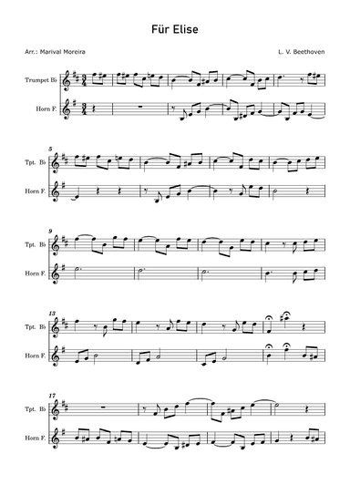 Fur Elise - Beethoven Trumpet and Horn (arr. Marival Moreira)
