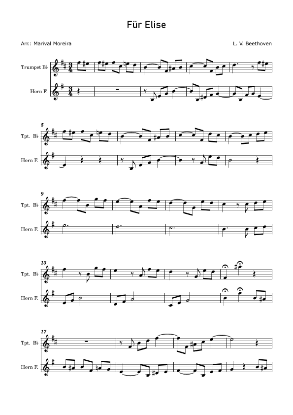Fur Elise - Beethoven Trumpet and Horn (arr. Marival Moreira)