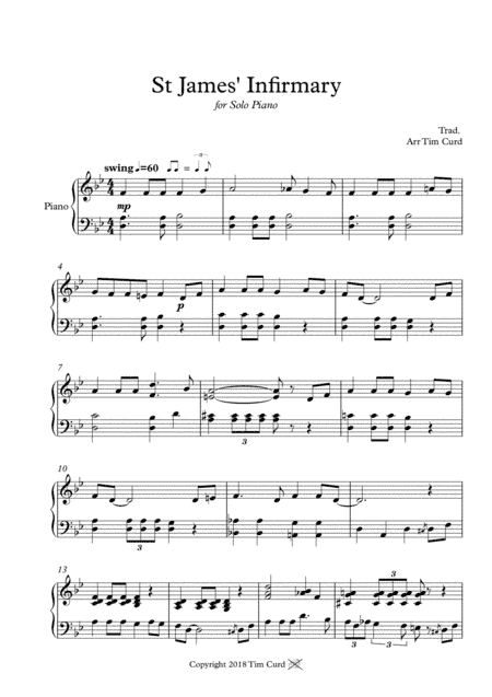 St James' Infirmary for Solo Piano (arr. Tim Curd)