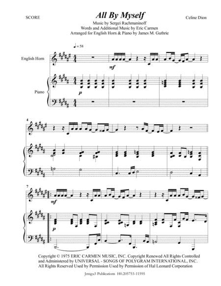 All By Myself (arr. James M. Guthrie, ASCAP)