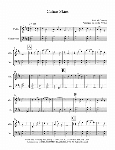 Calico Skies (arr. Etelka Nyilasi)