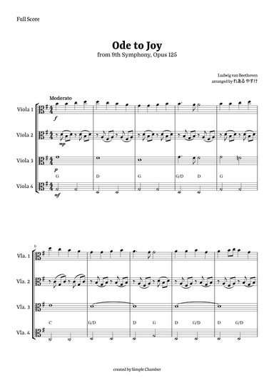Ode to Joy for Viola Quartet by Beethoven Opus 125 (arr. れある やすけ)