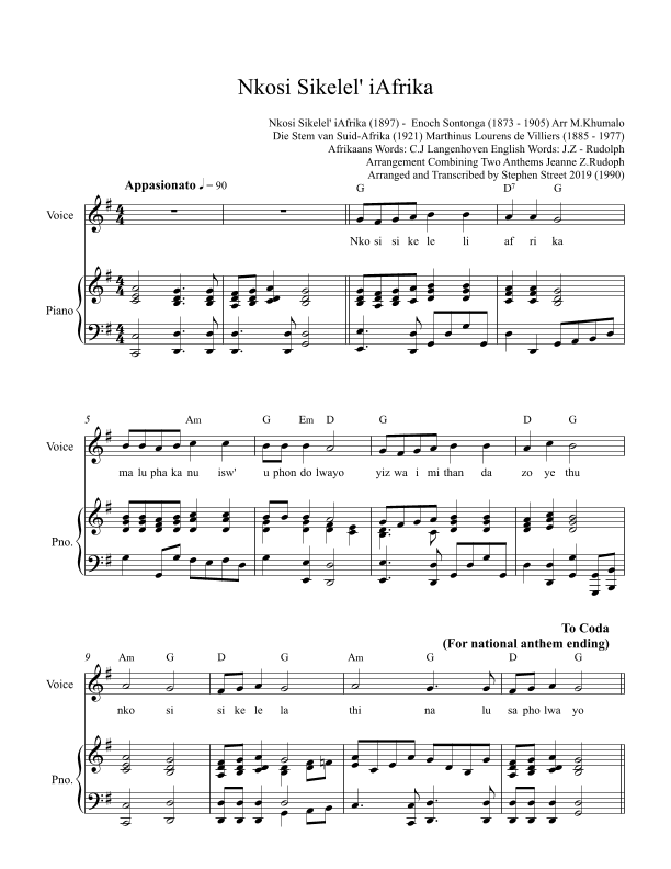 Nkosi Sikelel' iAfrika - Enoch Sontonga (1873-1905) (Piano Reduction) (arr. Stephen Street)