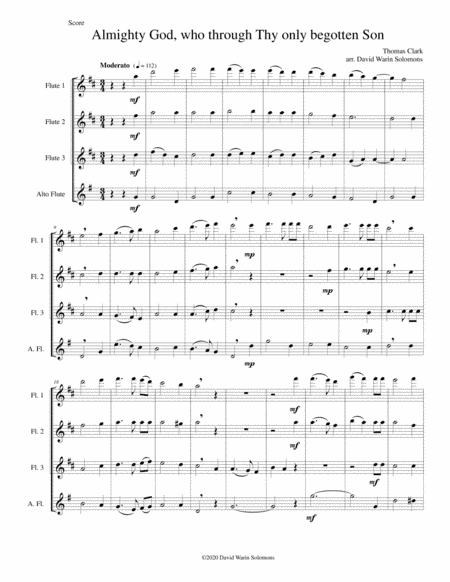 Almighty God, who through thy only begotten Son (Easter motet) for flute quartet (arr. David Warin Solomons)