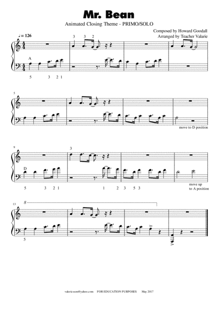 Mr. Bean Animated Series Theme (arr. Harmony Valarie @ Teacher Valarie)