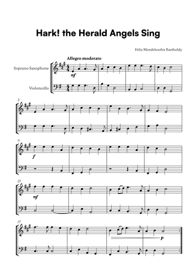 Felix Mendelssohn Bartholdy - Hark the Herald Angels Sing (for Soprano Saxophone and Cello) (arr. Cadenza Editions)