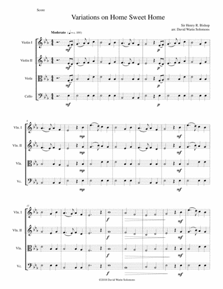 Variations on Home Sweet Home (there's no place like home) for string quartet (arr. David Warin Solomons)