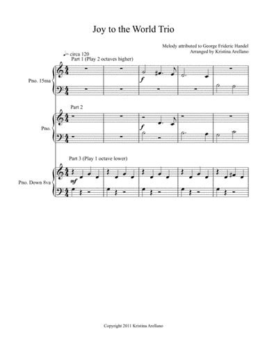 Joy to the World Elementary Piano Trio (1 piano, 6 hands) (arr. Kristina Arellano)