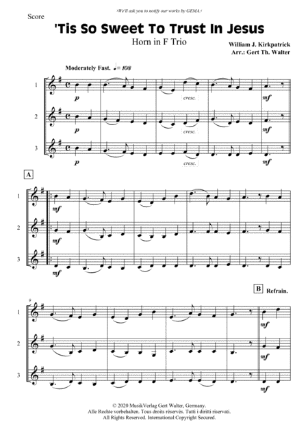 'Tis So Sweet To Trust In Jesus (arr. Gert Th. Walter)