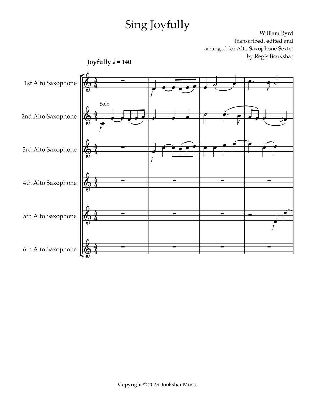 Sing Joyfully (Eb) (Alto Saxophone Sextet) (arr. Regis Bookshar)