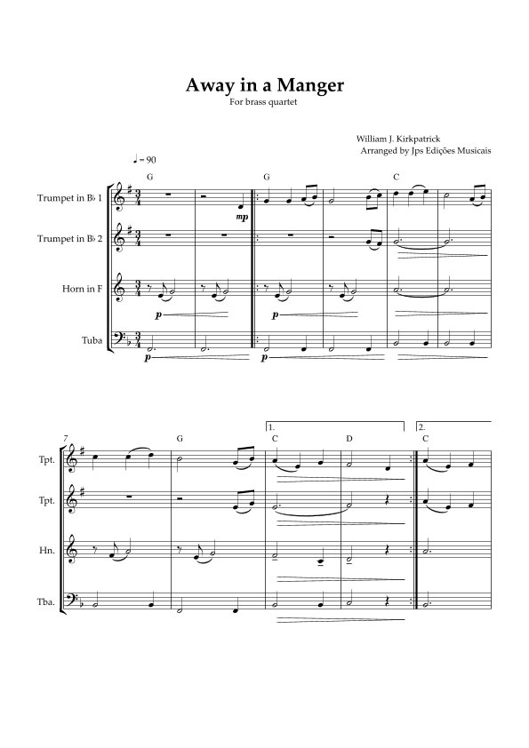 Away in a Manger for Brass Quartet (arr. JPS Edições Musicais)