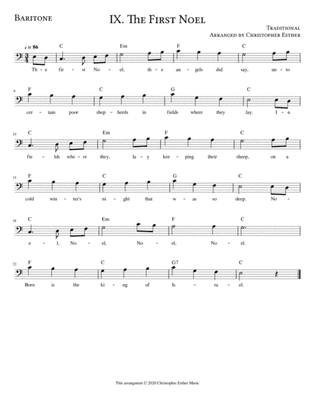 The First Noel for Baritone Voice (arr. Christopher Esther)