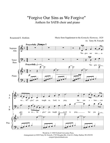 "Forgive Our Sins as We Forgive", SATB, piano (arr. Terry M. Forsyth)