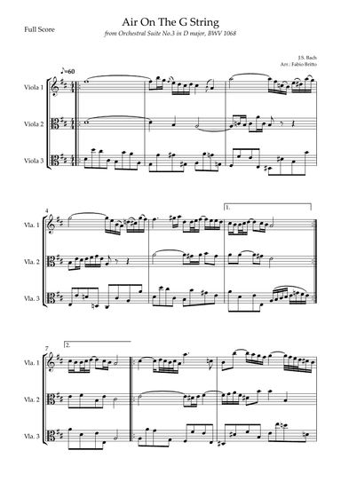Air On The G String (J.S. Bach) for Viola Trio (arr. Fabio Britto)