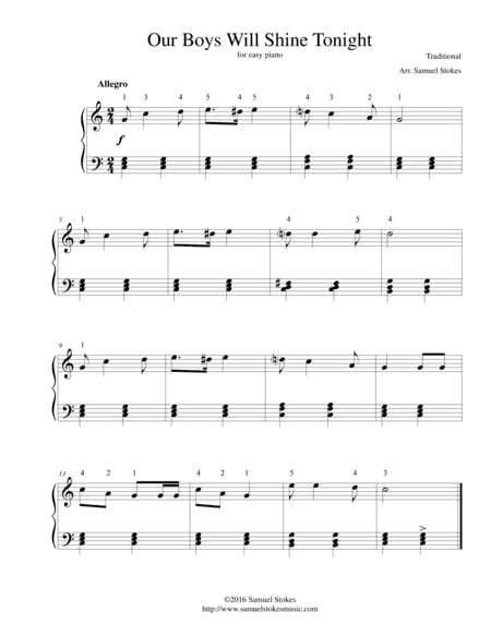 Our Boys Will Shine Tonight - for easy piano (arr. Samuel Stokes)