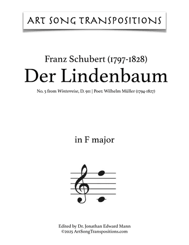 SCHUBERT: Der Lindenbaum, D. 911 no. 5 (transposed to F major) (arr. ArtSongTranspositions.com)