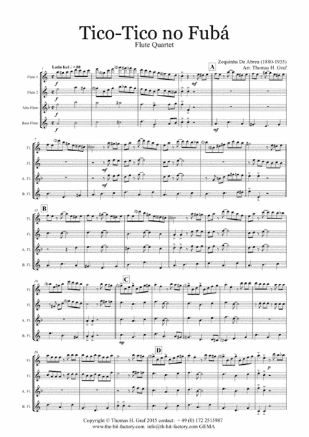Tico-Tico no Fubá - Choro - Flute Quartet (arr. Thomas H. Graf)