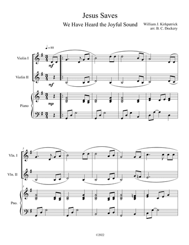 Jesus Saves (We Have Heard the Joyful Sound) Violin Duet with Piano (arr. B. C. Dockery)