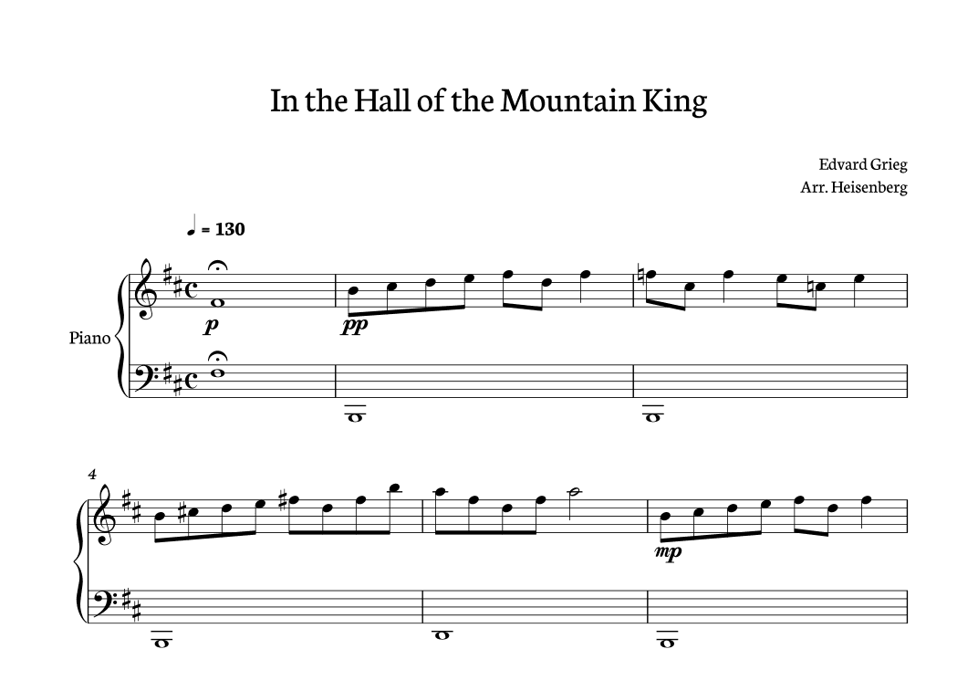 In The Hall of the Mountain King for piano solo (arr. Heisenberg)
