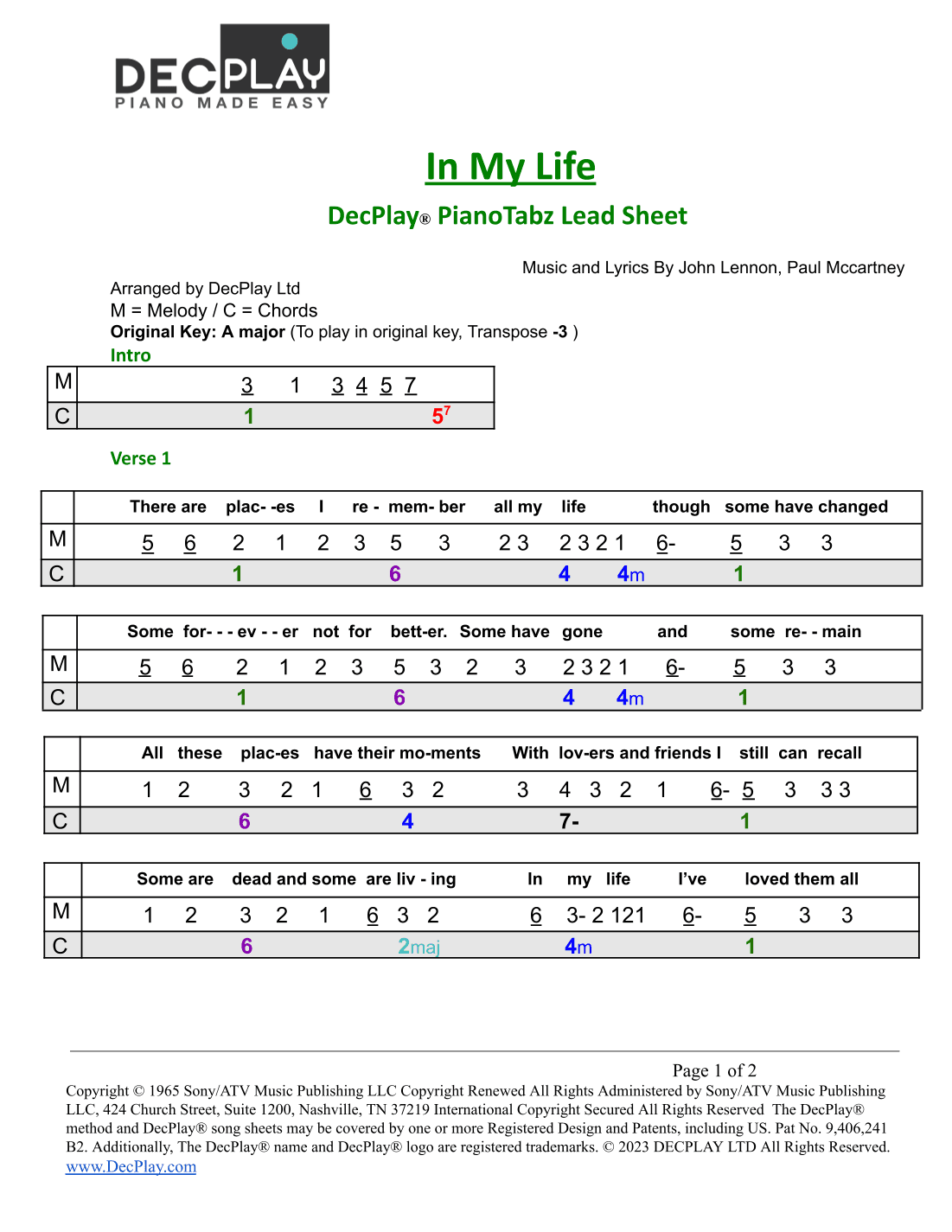 In My Life (arr. DecPlay Ltd)