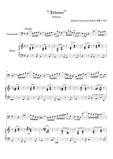 Bach - Arioso BWV 156 for Violoncello and Piano (arr. Ahiva Editions)