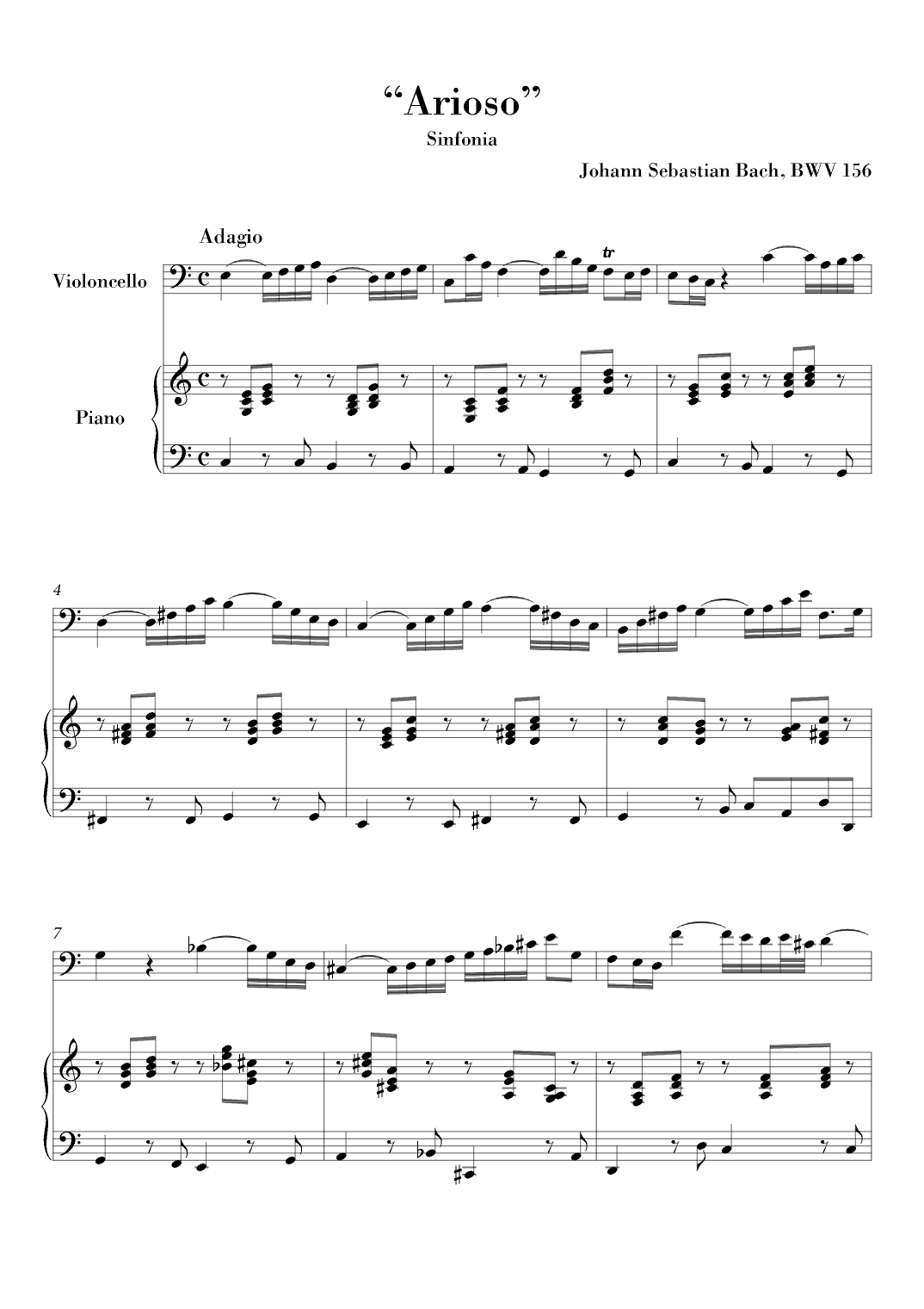 Bach - Arioso BWV 156 for Violoncello and Piano (arr. Ahiva Editions)