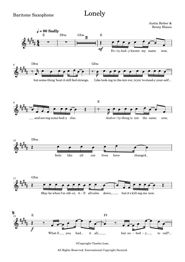Lonely (arr. Charles Lam)