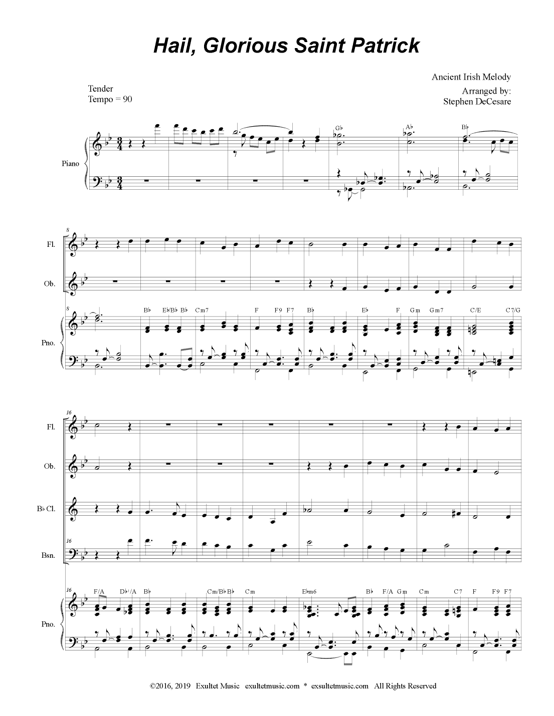 Hail, Glorious Saint Patrick (Woodwind Quartet and Piano) (arr. Stephen DeCesare)
