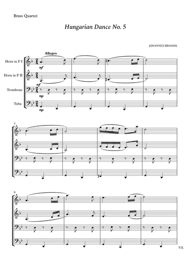 Hungarian Dance No. 5 for Brass Quartet (arr. Cássio Silva Chaves)