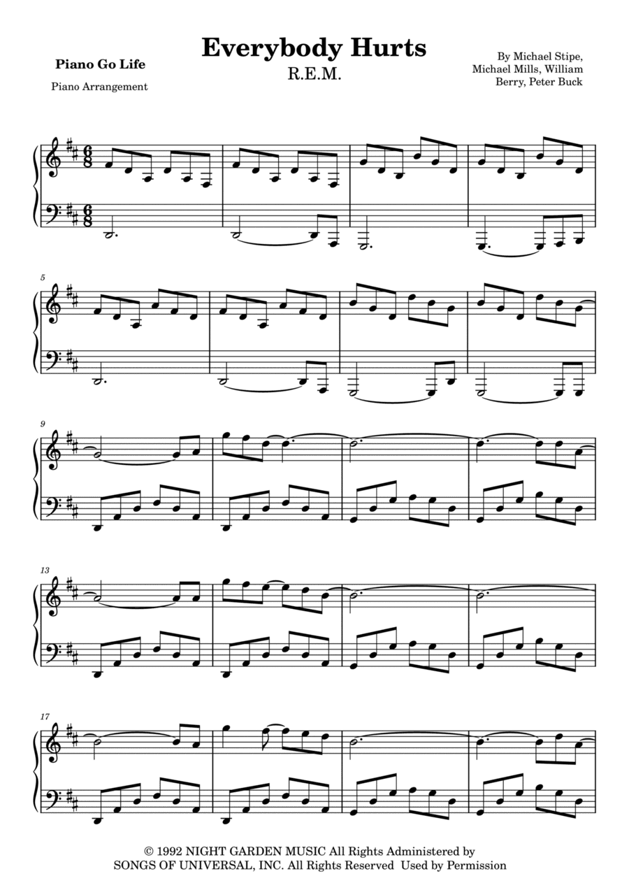 Everybody Hurts (arr. Piano Go Life)