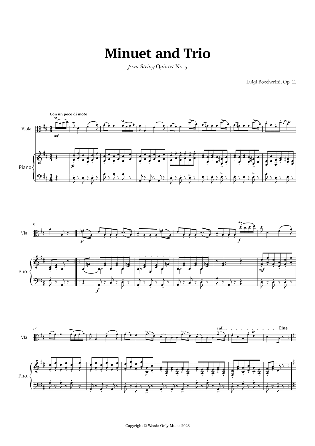 Minuet by Boccherini for Viola and Piano (arr. Ander)