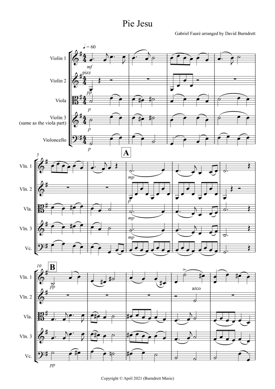 Pie Jesu (from Requiem) for String Quartet (arr. David Burndrett)