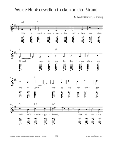 Wo de Nordseewellen trecken an den Strand (arr. songbooks.info)