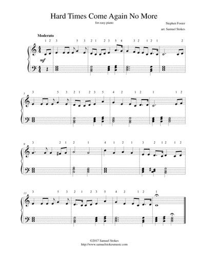 Hard Times Come Again No More - for easy piano (arr. Samuel Stokes)
