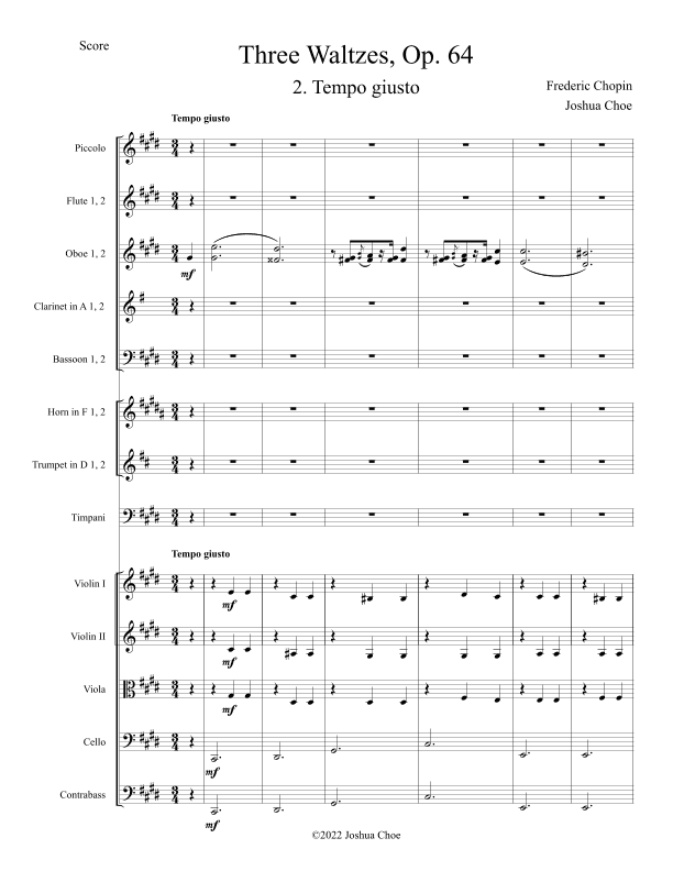 Waltz No. 7 in c-sharp minor, Op. 64, No. 2 (arr. Joshua Choe)