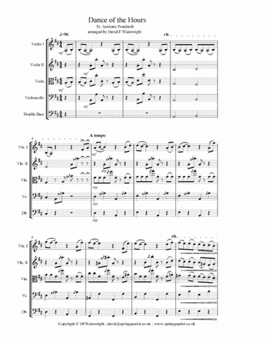 Dance of the Hours by Ponchielli arranged for string quartet with optional bass, score & parts (arr. David F Wainwright)
