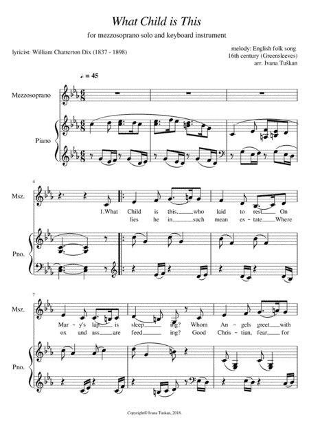 What Child is This,  for mezzosoprano solo and piano, C minor (arr. Ivana Tuskan)