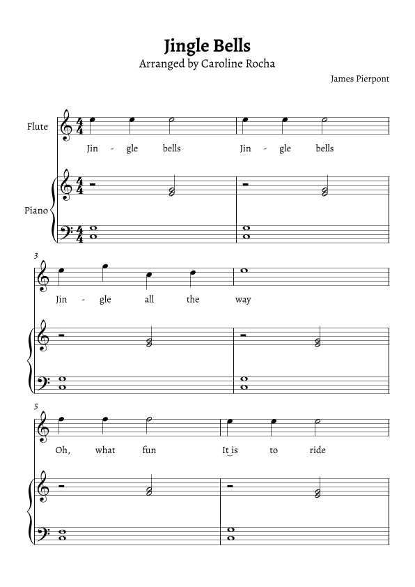 Jingle Bells easy piano and violin score (arr. Caroline Rocha)
