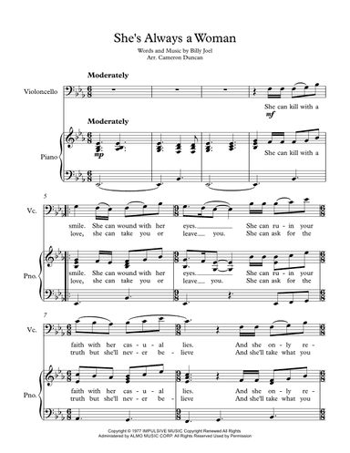 She's Always A Woman (arr. Cameron Duncan)