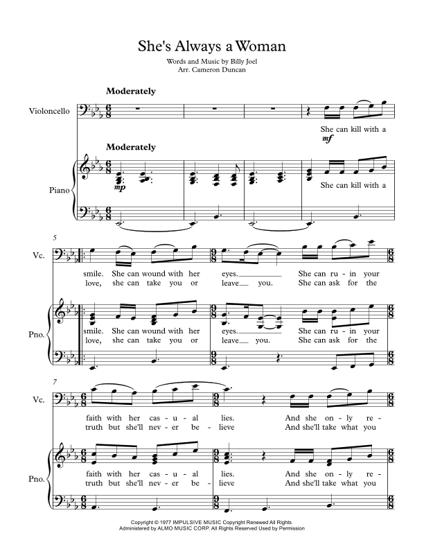 She's Always A Woman (arr. Cameron Duncan)