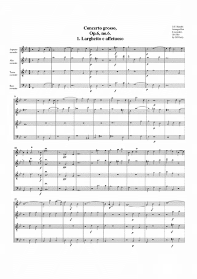 Concerto grosso Op.6, no.6 (arrangement for 4 recorders) (arr. Gil Garty)