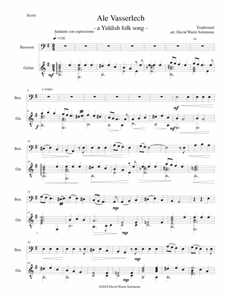 Ale vasserlech (All the waters flow away) for bassoon and guitar (arr. David Warin Solomons)